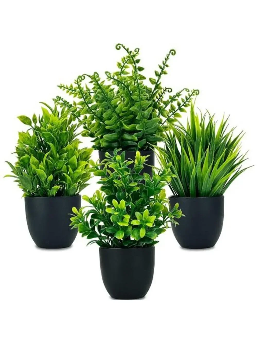 Set of 4 Small Fake Potted Plants 7 inch Artificial Mini Greenery Home Office De